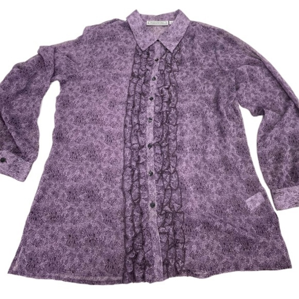 Vintage Simonton Says button down SHEER top women size Large